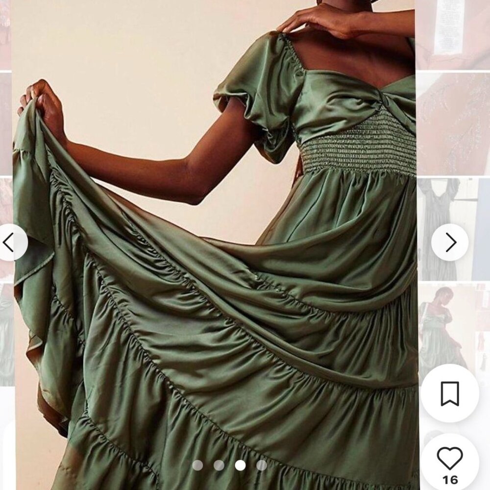 NEW FREE PEOPLE SUNDRENCHED SILKY SATIN MAXI DRESS M L